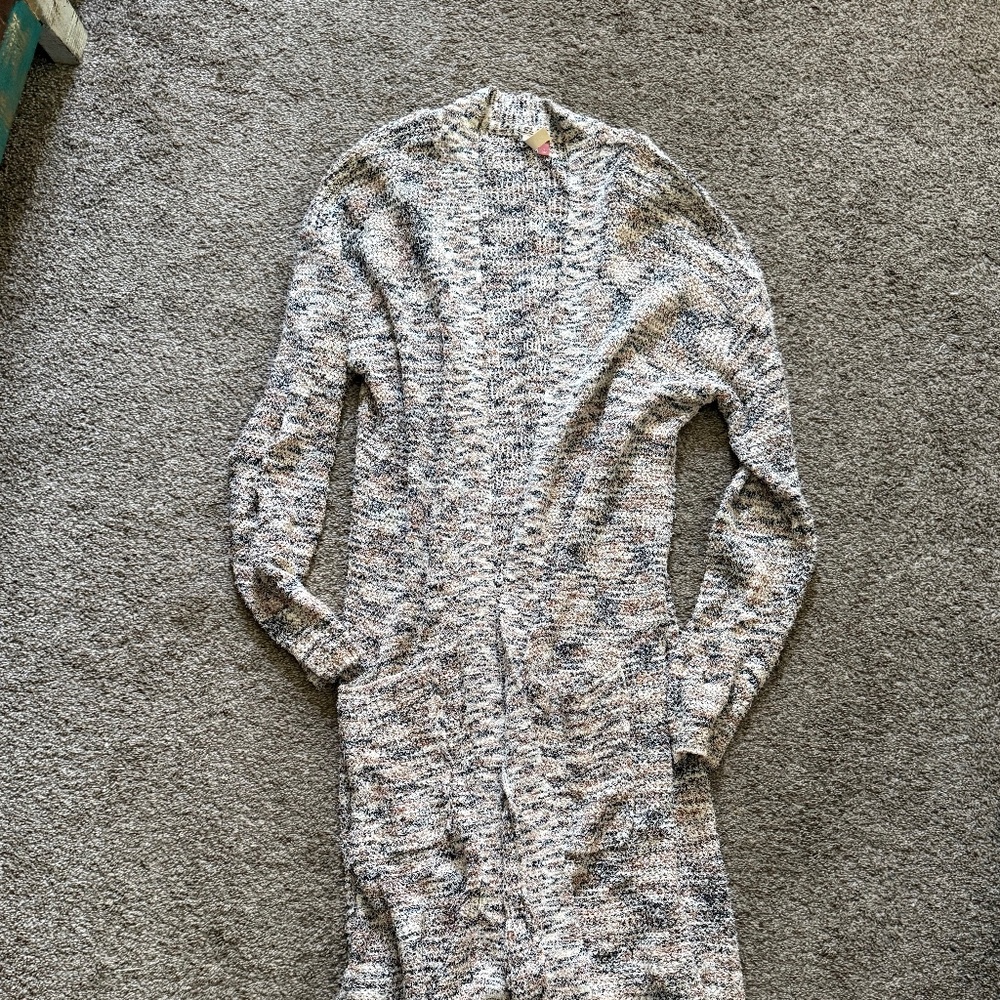 Pilcro Anthropologie Open Front Long Duster Textured Knit Cardigan Sweater